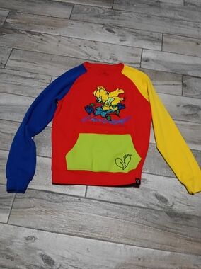 Civilized Colorblock Cartoon Pullover Sweatshirt - Yellow Red Blue